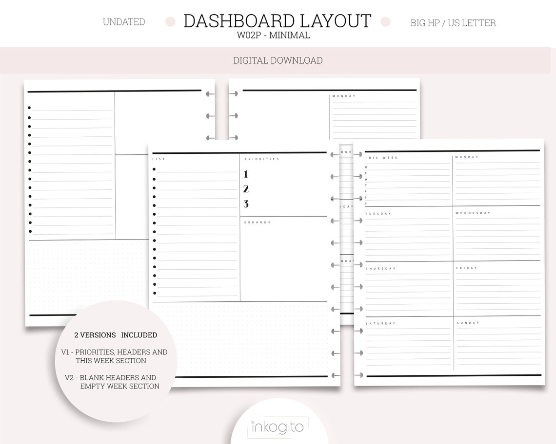 BIG HAPPY PLANNER Printable Undated Dashboard Layout With Or Etsy