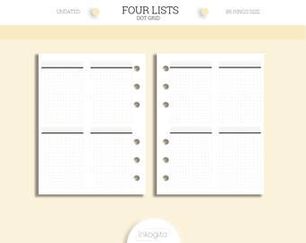 Four Lists 4 Vertical Boxes Printable Insert Dot Grid A5 | Etsy