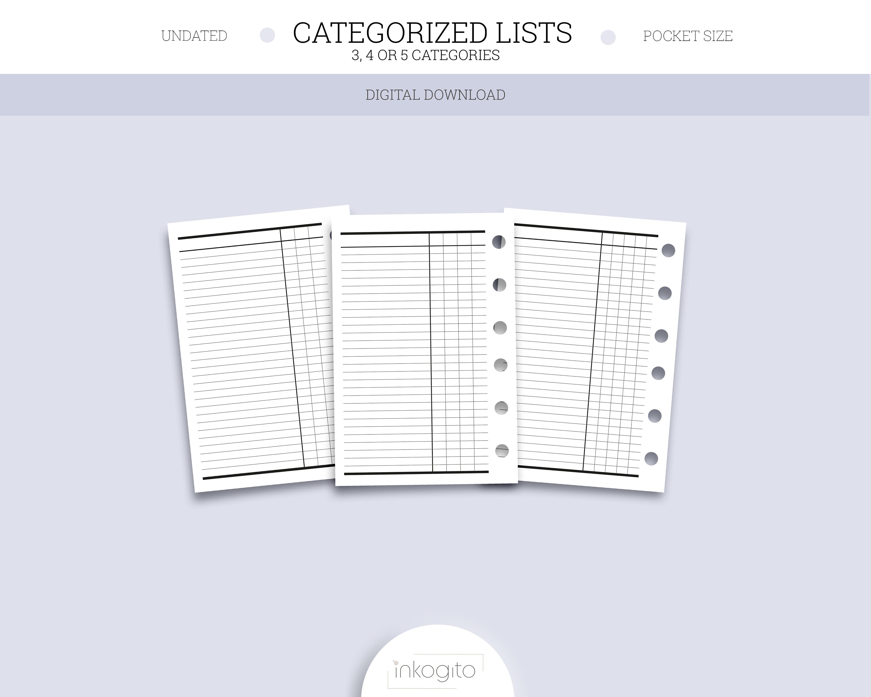 Categorized List Printable Insert to Do List Inbox Packing - Etsy