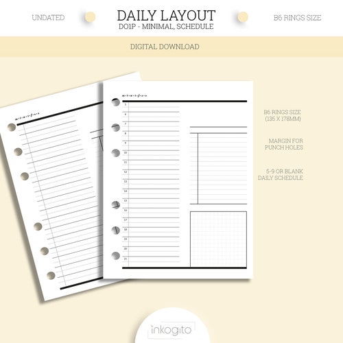 B6 Rings PLANNER Printable Undated Daily Schedule Layout Etsy