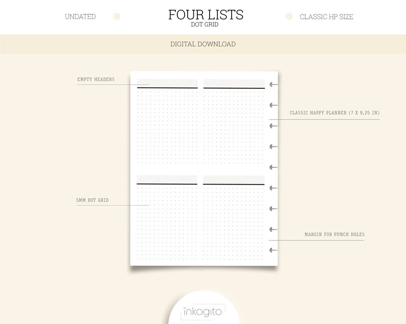 Four Lists, 4 Vertical Boxes Printable Insert Classic Happy Planner ...