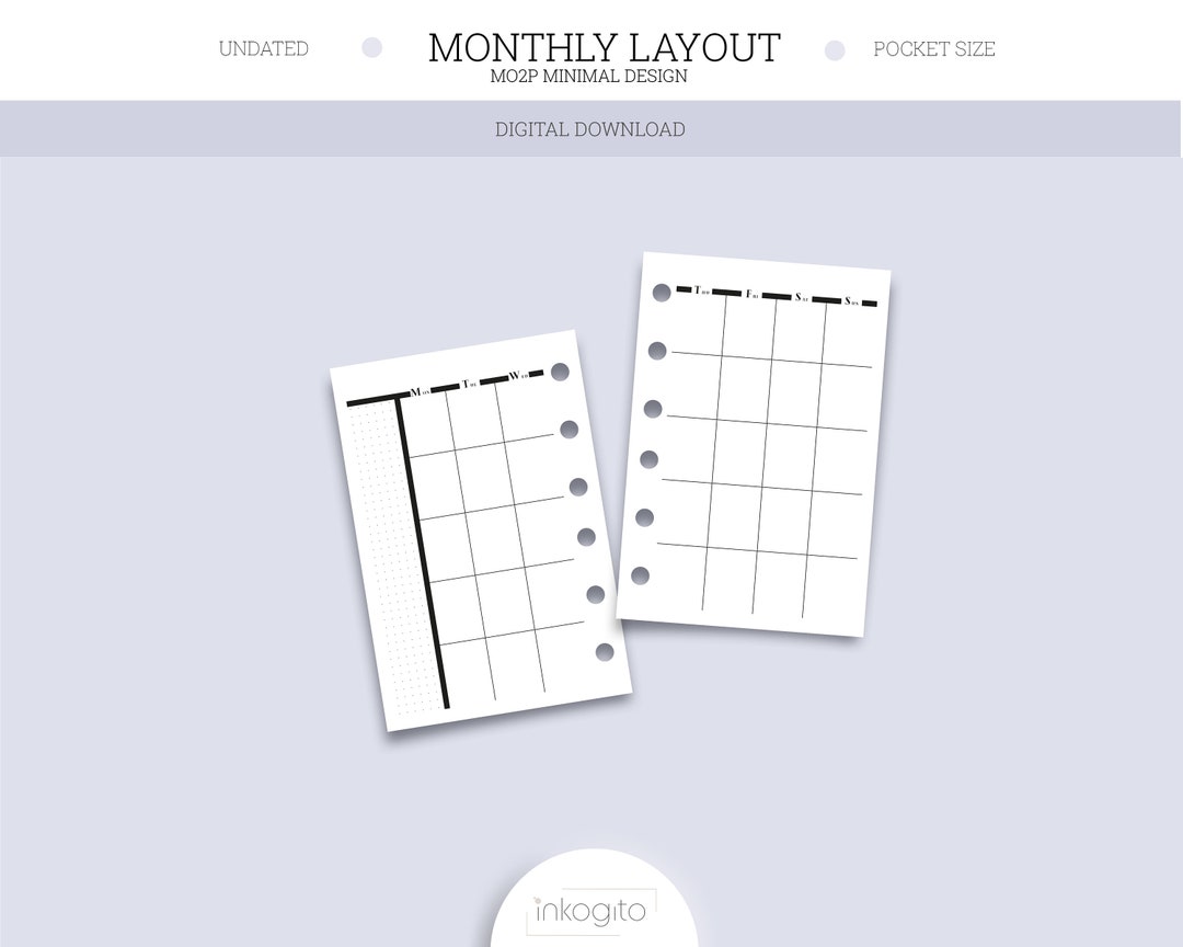 Pocket Planner Printable Insert Undated Minimal Monthly Layout With Dot ...