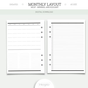 A5 Planner Printable Insert Undated Minimal Monthly Layout - Etsy
