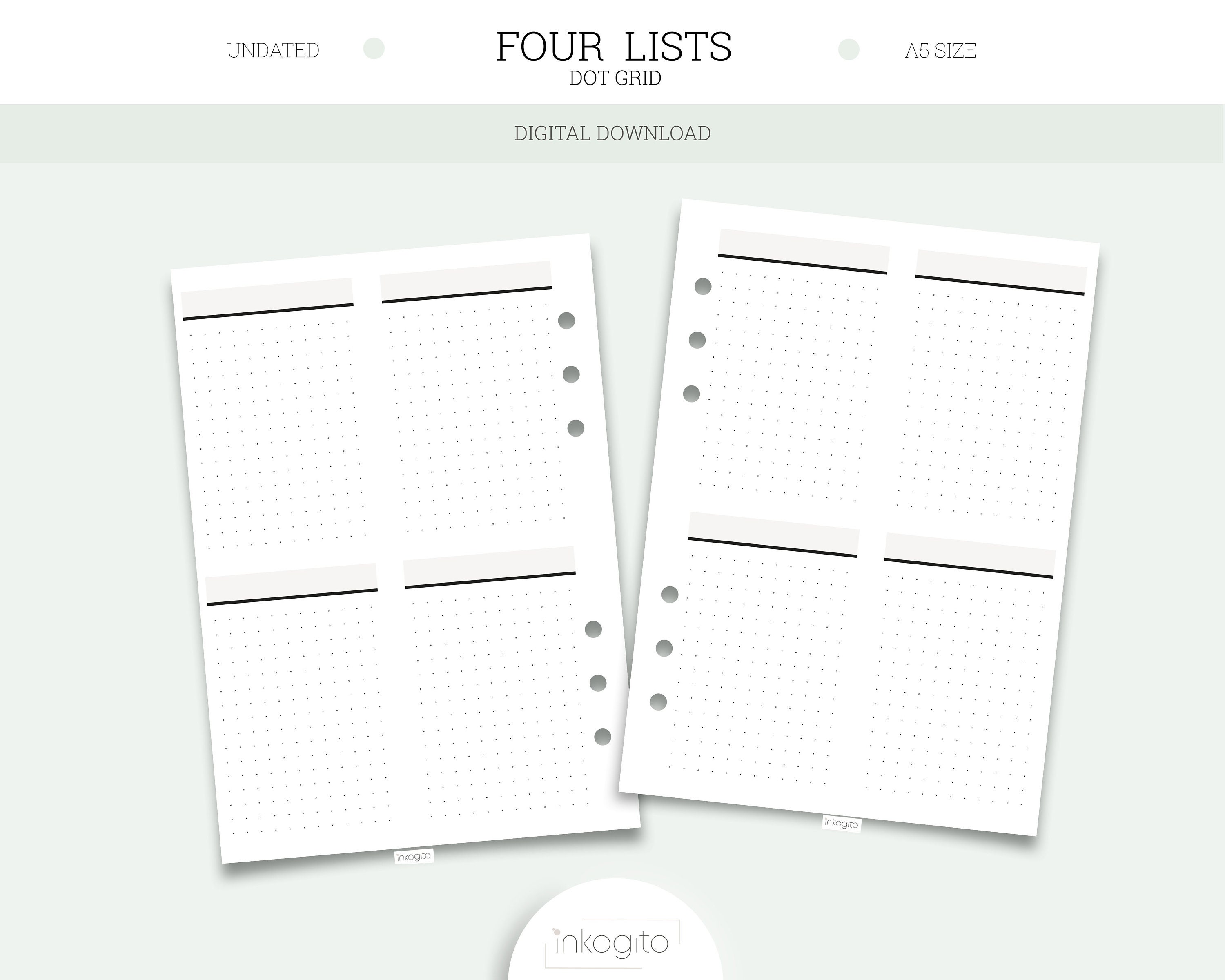 Four Lists 4 Vertical Boxes Printable Insert Dot grid A5 - Etsy 日本