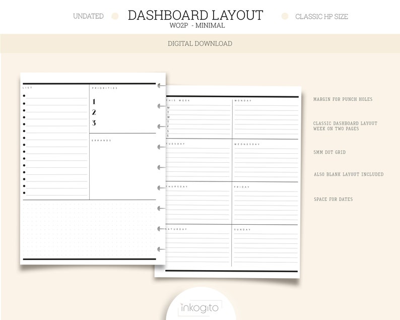 CLASSIC HAPPY PLANNER Printable Undated Dashboard Layout Etsy