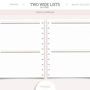 Two Lists, 2 Wide Horizontal Boxes Printable Insert, Dot grid - BIG Happy Planner/ Letter size