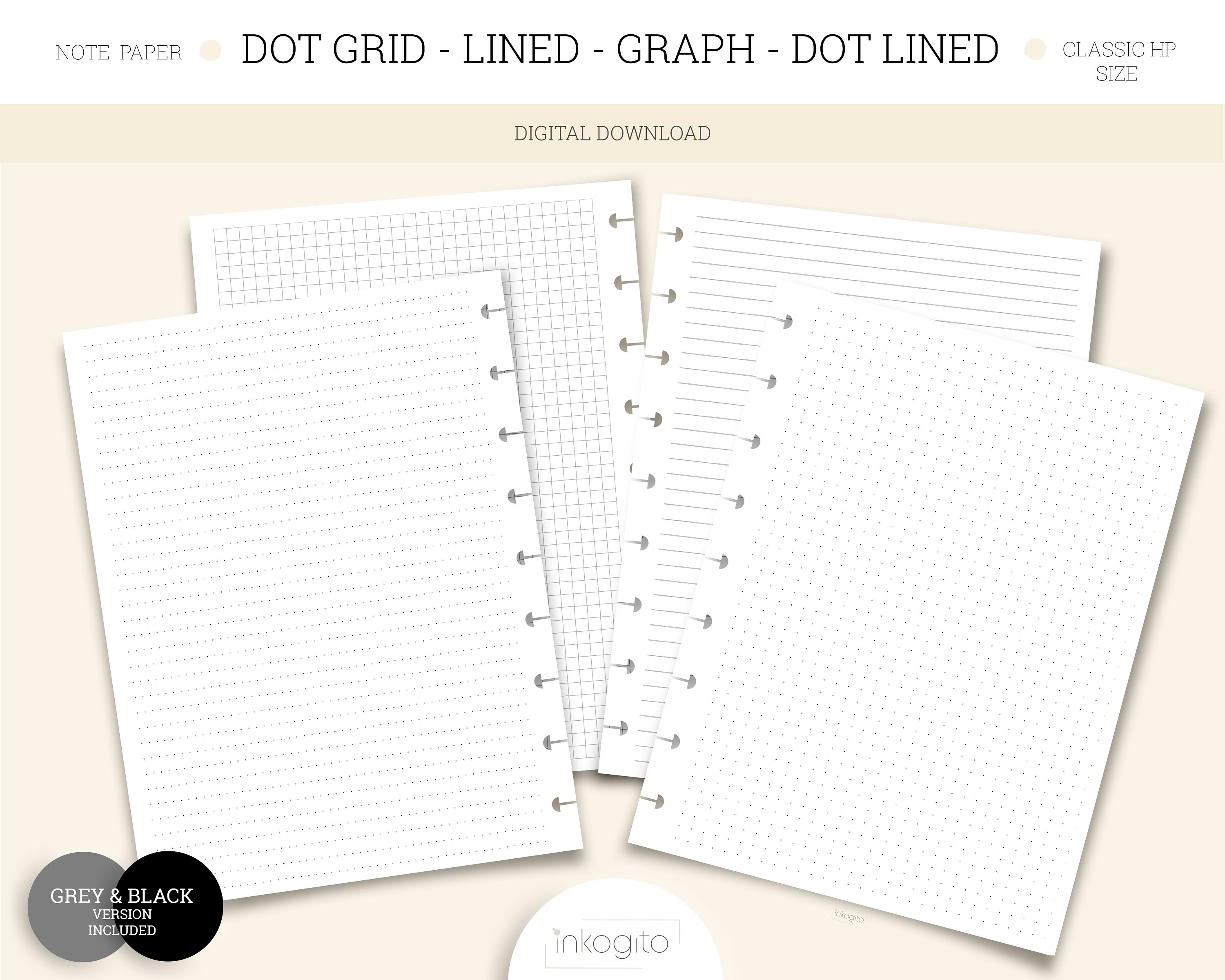 classic hp note paper printable dot grid dotted lines etsy