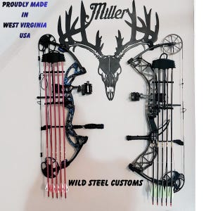 Custom METAL BOW HOLDER, Metal Bow rack, Personalized metal bow holder, Metal Bow hanger, deer skull metal bow holder, monogram bow holder