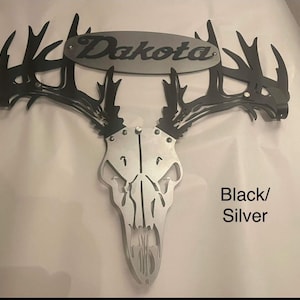 Custom made personalized METAL BOW HOLDER, Personalized bow rack, deer skull bow rack, bow holder for wall, monogram bow holder