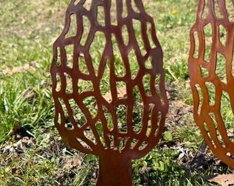 Set of Rustic Morel mushroom (mollymoocher) garden stakes