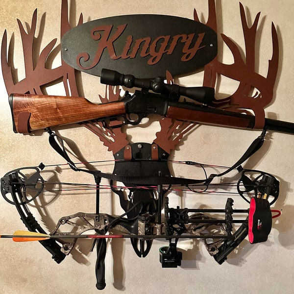 Custom made personalized metal bow holder gun and cross bow