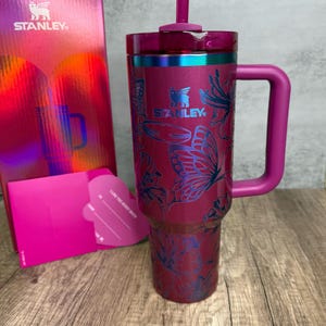 Laser Engraved Stanley Lilly flower and butterflies