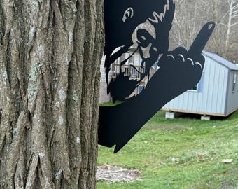 Peeping Bigfoot/Sasquatch metal sign