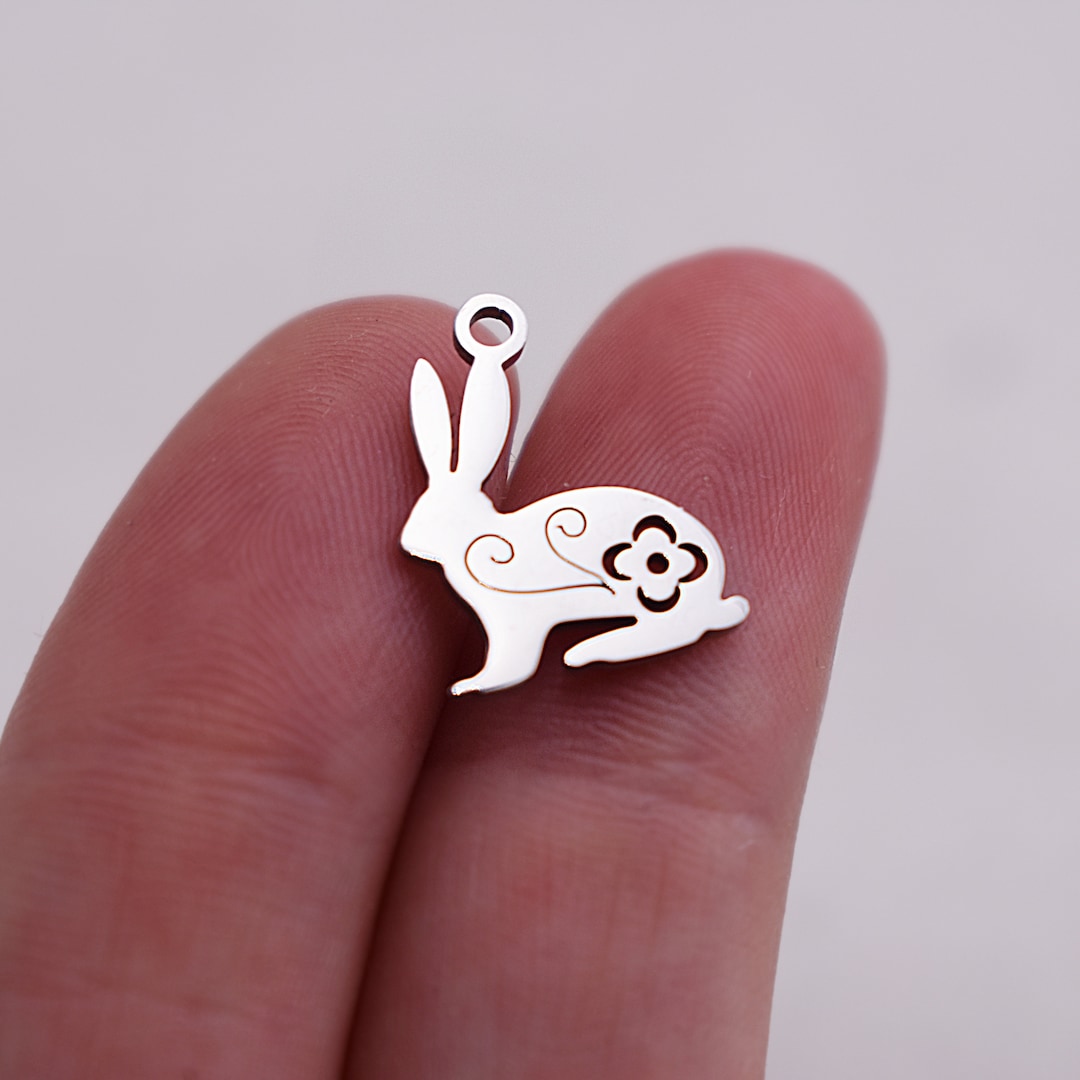 Silver Stainless Steel Bunny Rabbit Charm Pendant - Etsy
