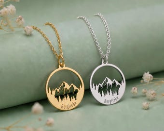 Custom Personalisable 18k Gold Mountains Nature Necklace