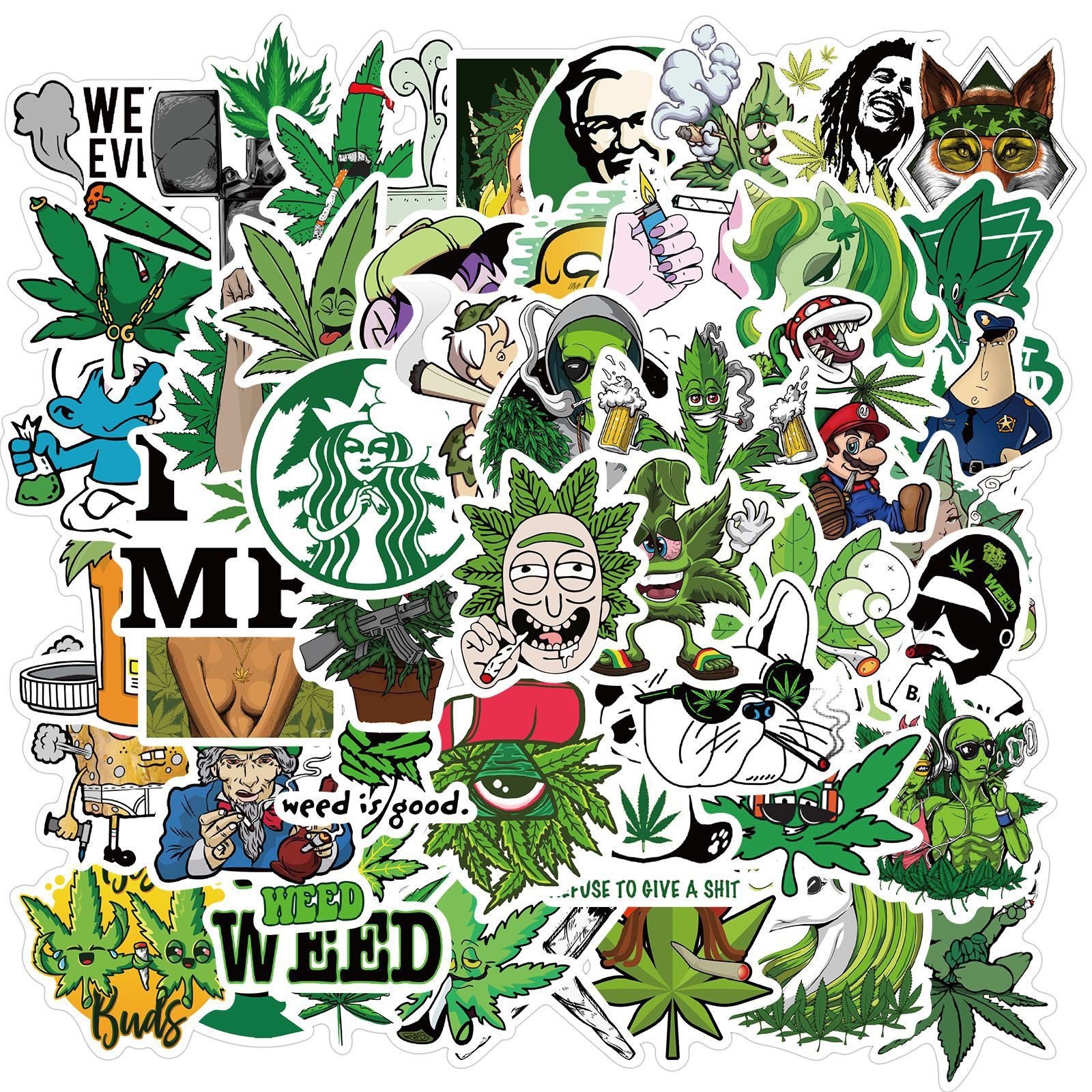 50 Pack Waterproof Marijuana Stickers Cannabis Sticker Go Etsy