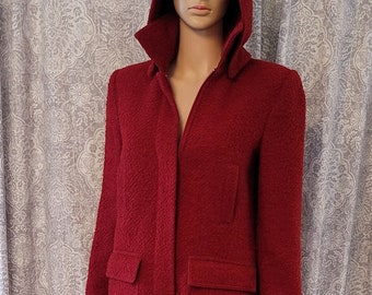 Vintage Express World Brand 3/4 Length Red Coat with detachable hood 1/2 Size