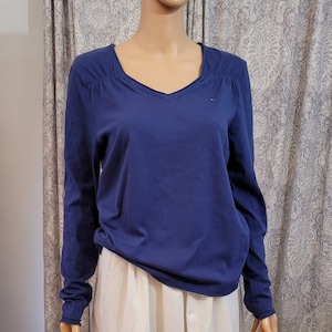 Tommy Hilfiger Blue V-Neck, with Rouched detail Long Sleeve Women&#39;s Top - Large