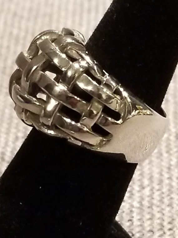 Chunky Steel Basket Weave Dome  Ring - Size 5 3/4 - image 4