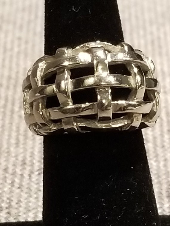 Chunky Steel Basket Weave Dome  Ring - Size 5 3/4 - image 1