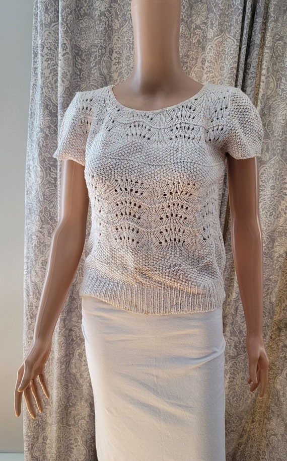 Vintage 1980s Cream Short Sleeve Knit Sweater Top