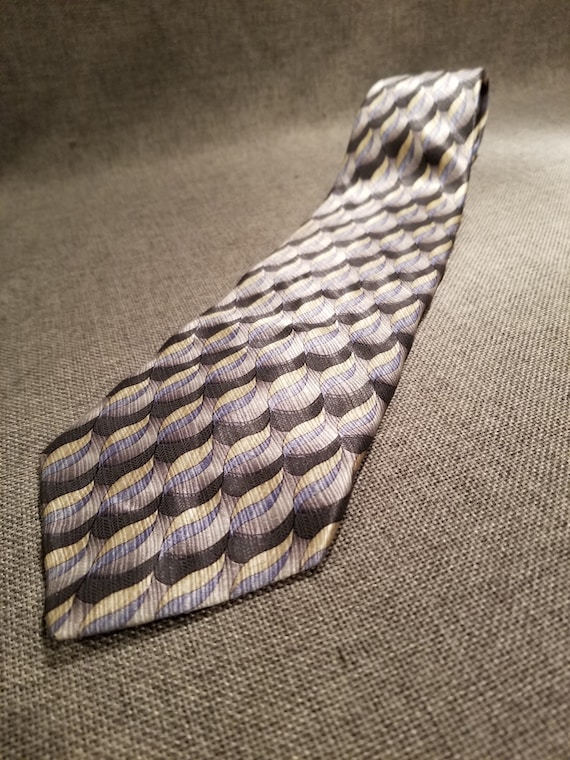 Geoffrey Beene Silk Tie - Charcoal, Gold, Blue an… - image 1