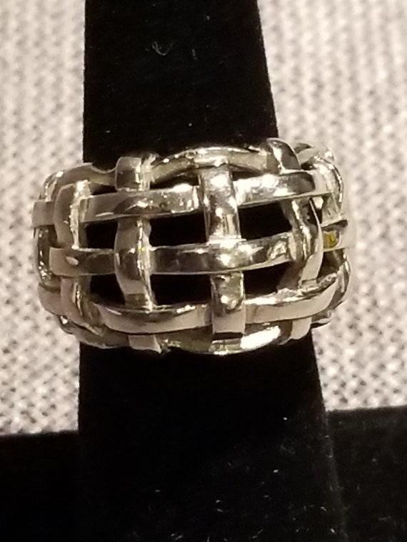 Chunky Steel Basket Weave Dome  Ring - Size 5 3/4 - image 2