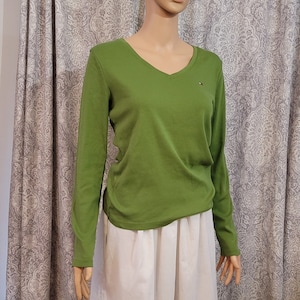 Tommy Hilfiger Green, V-Neck, Long Sleeve Women&#39;s Top - Large