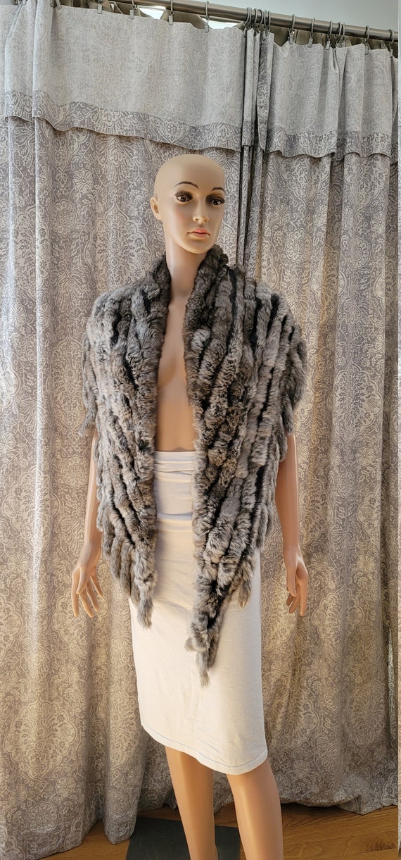 Gray Rabbit Fur Wrap Shawl Cape