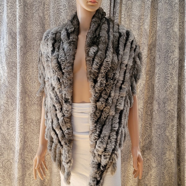 Gray Rabbit Fur Wrap Shawl Cape