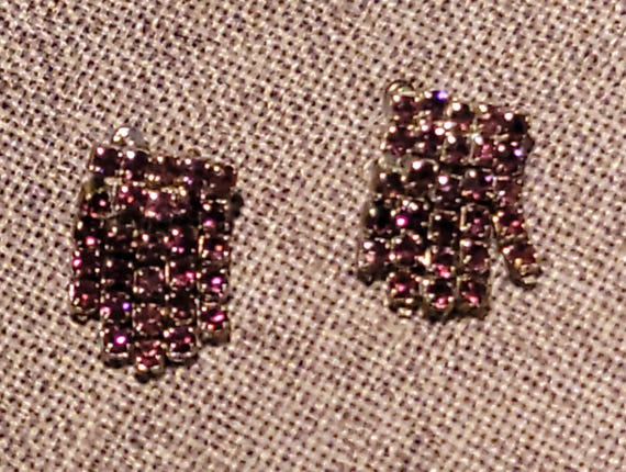 Amethyst Rhinestone Dangle Screw back earrings - image 3