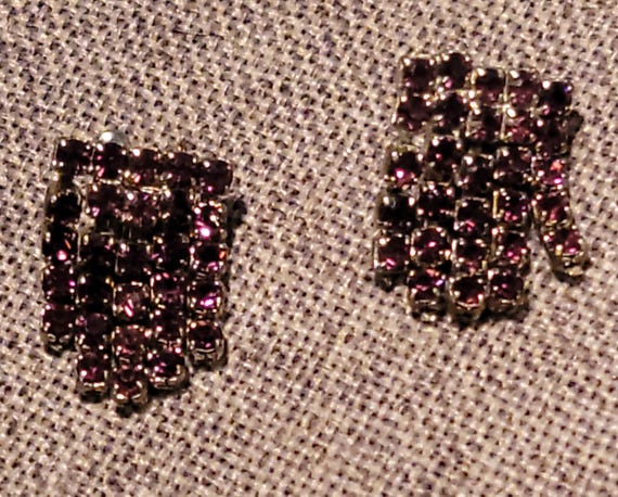Amethyst Rhinestone Dangle Screw back earrings - image 4