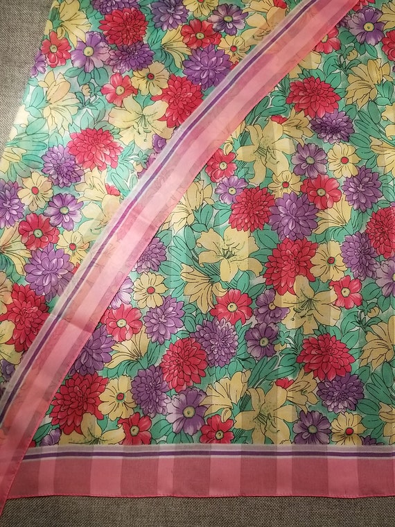 Vintage Sheer Floral Scarf 30 " x 30" Square - image 4