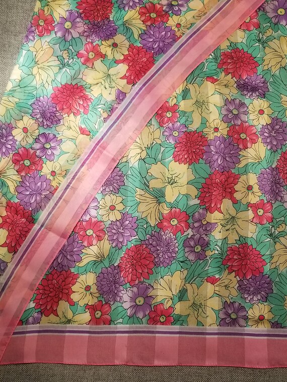 Vintage Sheer Floral Scarf 30 " x 30" Square - image 6