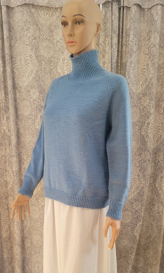 Vintage 1970's Hand Knitted Handmade Light Blue Tu