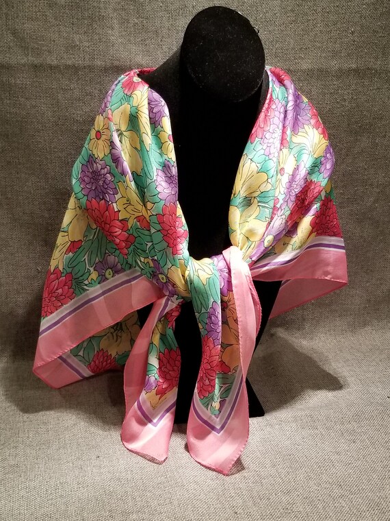 Vintage Sheer Floral Scarf 30 " x 30" Square - image 3