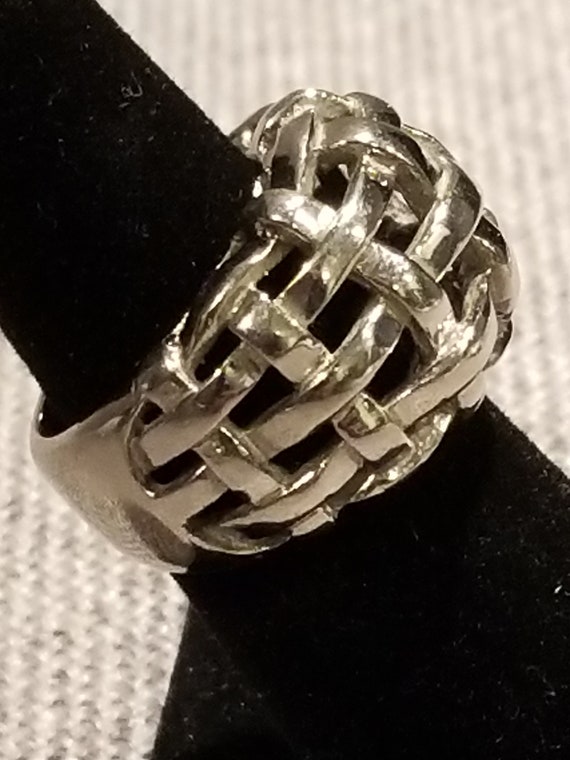 Chunky Steel Basket Weave Dome  Ring - Size 5 3/4 - image 3