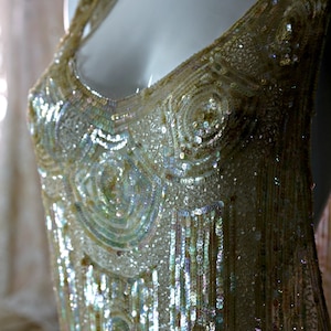 Antique 1920s iridescent gel sequins beaded dress M-L