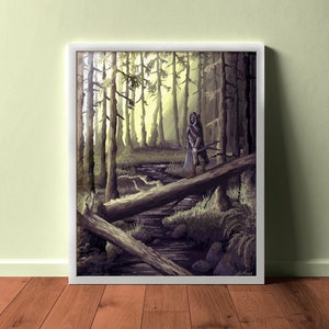 Fantasy Ranger Painting | 5x7, 8x10 inch art print | Woodland archer illustration, &quot;Ranger on the Hunt&quot;