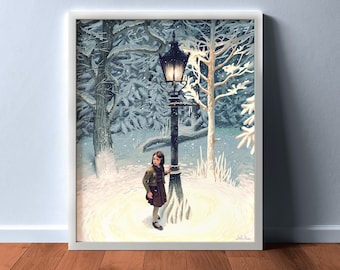 Stampa artistica di lampione invernale: dipinto fantasy 5x7, 8x10, 11x14 pollici
