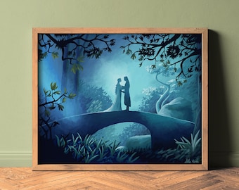 Fantasy couple 8x10, 5x7, 11x14 Art Print.Fantasy art painting decor
