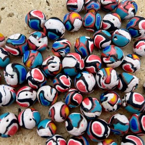 Multicolor Handmade Polymer Clay Beads, Millefiori Cane Fimo Matte Beads, Jewelry Supplies. Set of 10