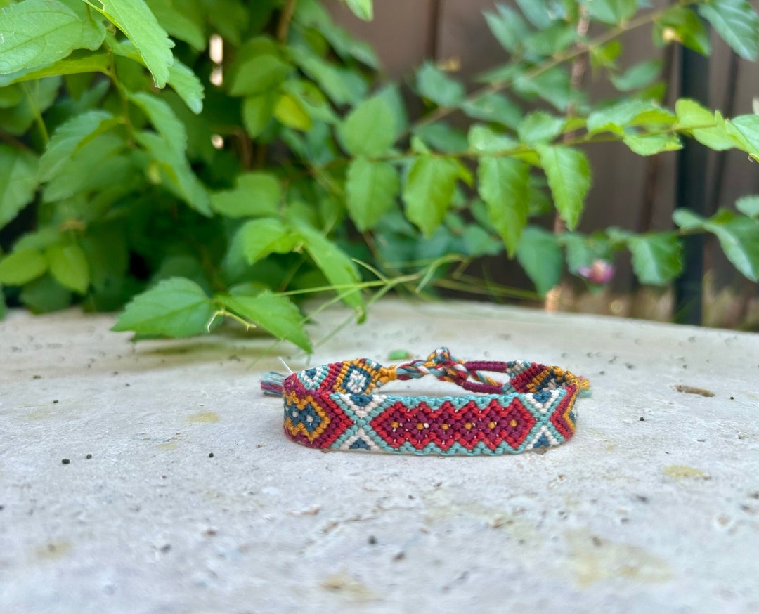 Handmade Aztec Friendship Bracelet: Knotted Macrame Cotton Cuff - Etsy