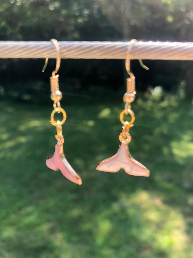 mermaid tail earrings pink and white fishhook earrings
