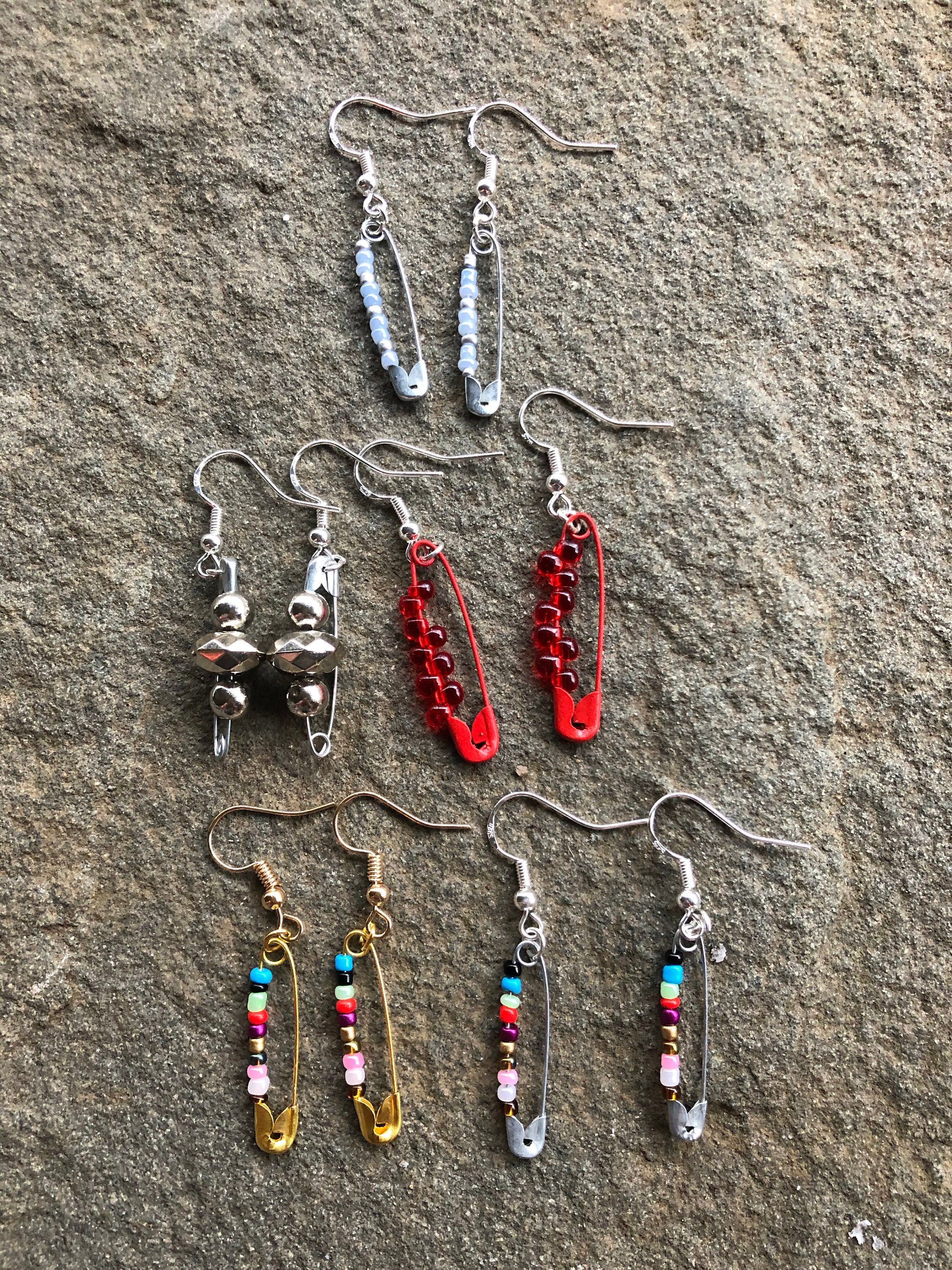 Safety pin bead earrings deals