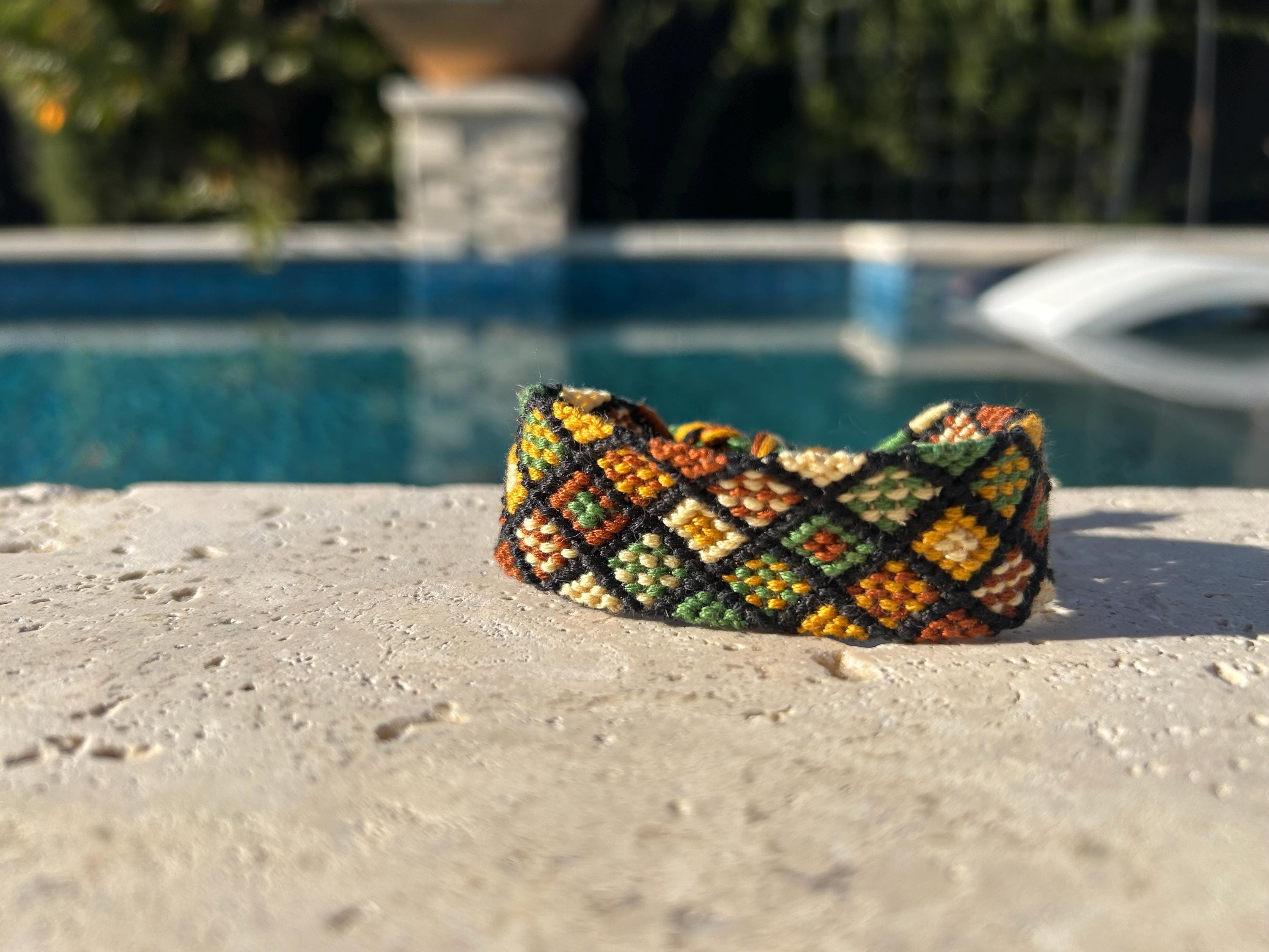 Earth Tones Plaid Friendship Bracelet, Handmade Knotted Woven
