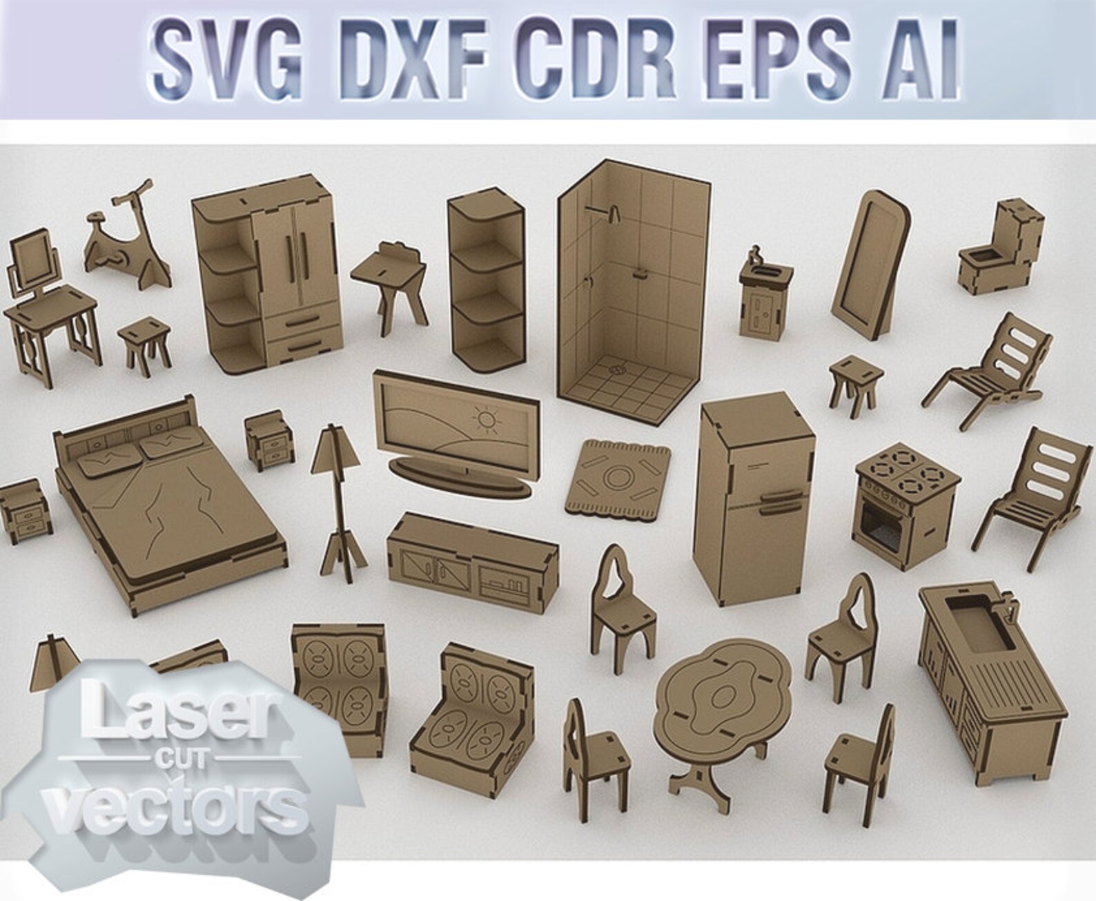 Dollhouse With Furniture. Laser Cut File Svg Dxf Cnc Plans Etsy Israel