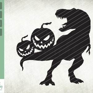 Halloween Dinosaur Svg, Spooky Saurus Rex Svg, T-Rex with pumpkin Svg, pumpkins, Eps, Png, Cut Files, Kids Shirt Design, Silhouette, Cricut