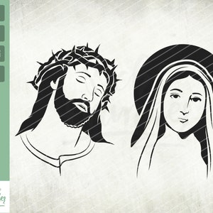 Virgin Mary Svg, Jesus Christ svg, Face of Jesus and Mary Design, Christian Svg, Church Svg, Religious Svg, Mary Mother of God svg, Svg, png