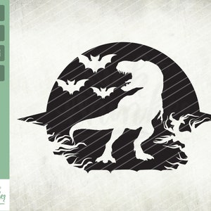 Halloween Dinosaur Svg, Spooky Saurus Rex Svg, T-Rex with Bats Svg, Dxf, Eps, Png, Fall Cut Files, Kids Shirt Design, Silhouette, Cricut
